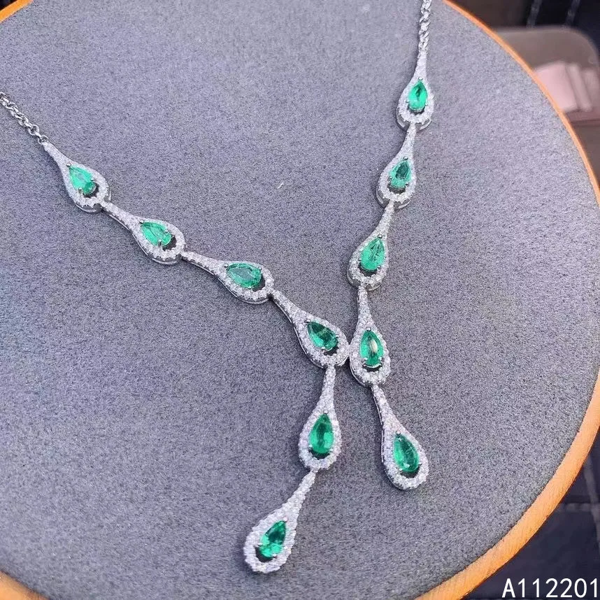 

Fine Jewelry 925 Sterling Silver Inlay With Natural Gem Women's Classic Lovely Water Drop Emerald Pendant Necklace Support Detec