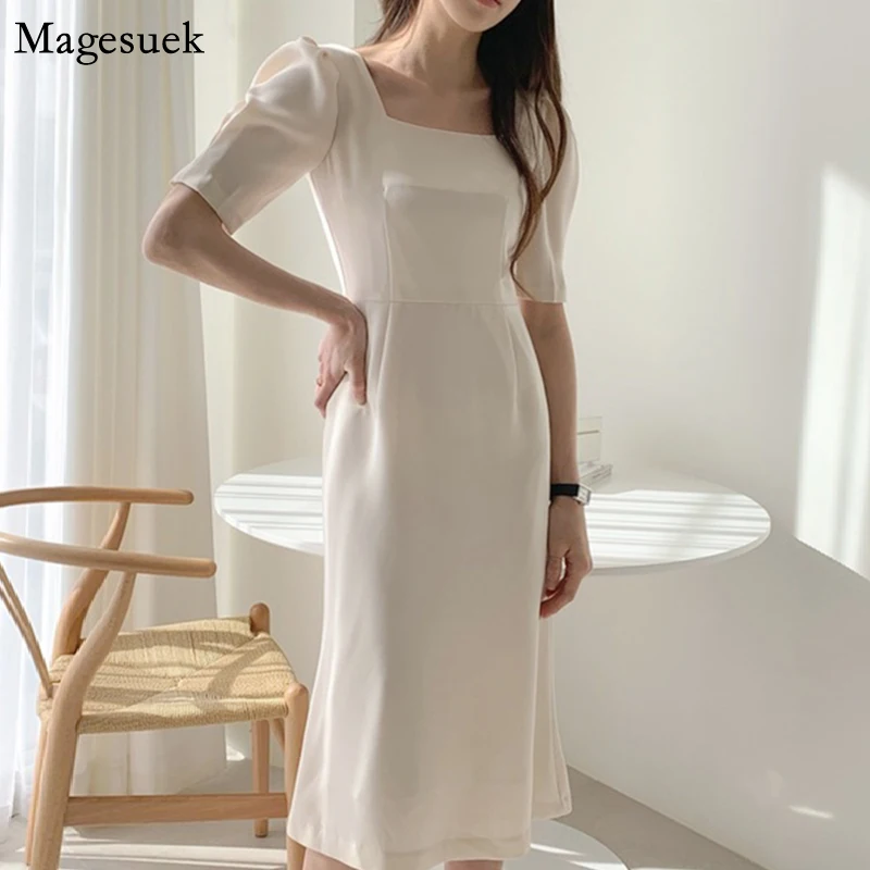 

Fashion Elegant Summer Long Dress for Women Casual Square Collar Vintage Dress Female High Waist Black Party Dresses Robes 14701