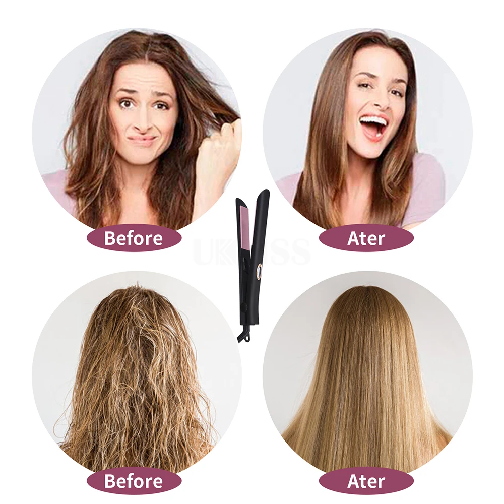 

2 in 1 Straightener and Curling Iron Ceramic Tourmaline Ionic Flat Iron Hair Straightens & Curls with Adjustable Temp
