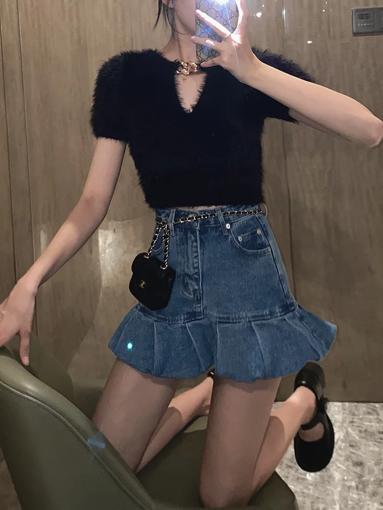 2020 autumn and winter new high-waisted slim design fishtail skirt denim skirt