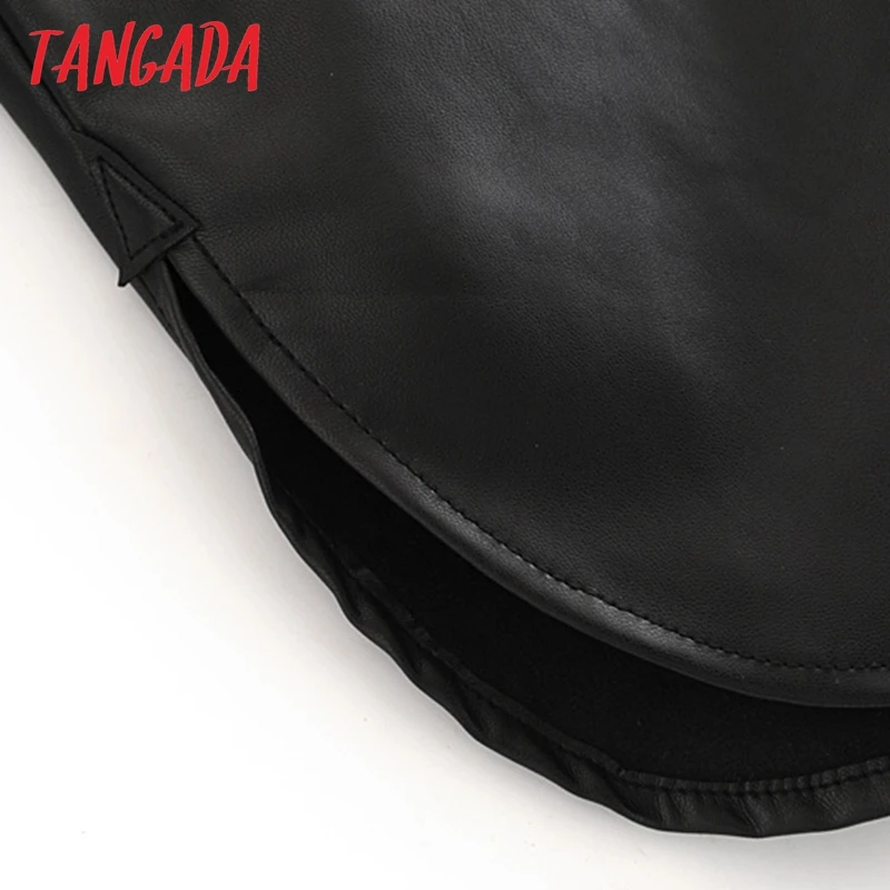 Tangada, Женская куртка из искусственной кожи, пальто с поясом, отложной воротник, Дамское пальто с длинным рукавом в стиле бойфренда, большие размеры, черное пальто 6A308