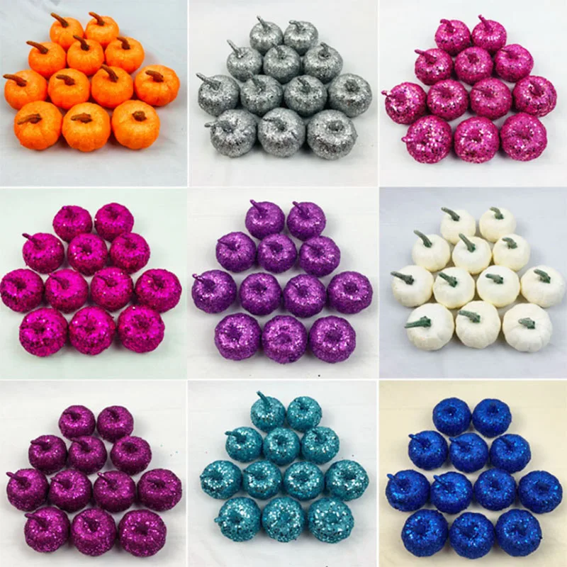 12 шт. блестящая искусственная тыква украшение на Хэллоуин мини-имитация