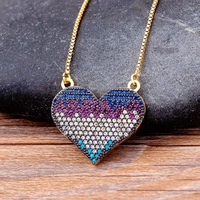 luxury romantic heart pendant copper chain colorful zircon choker necklace bohemian women fashion zircon jewelry wedding gift