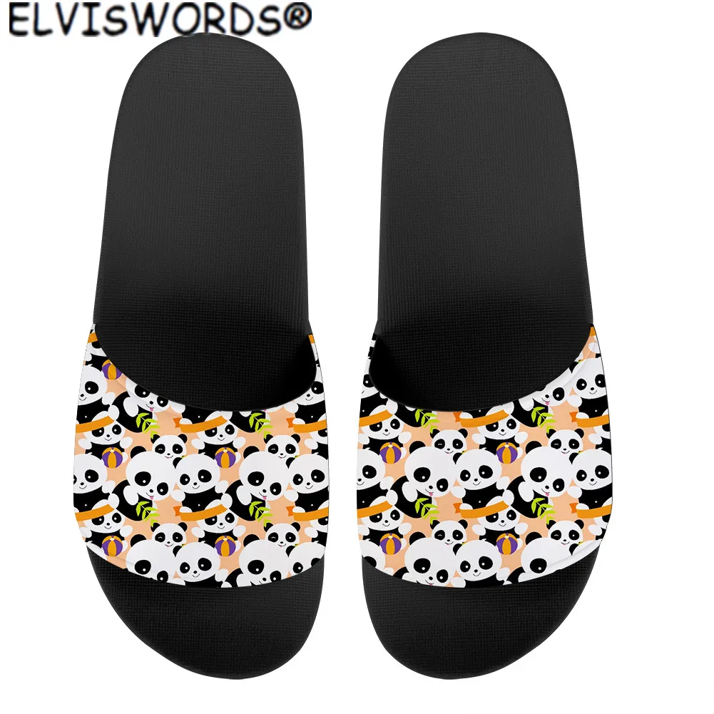 

ELVISWORDS Kawaii Cartoon Panda Pattern Ladies Slippers Women Indoor Home Footwear Fashion Flip Flops Casual Beach Sandals Mujer