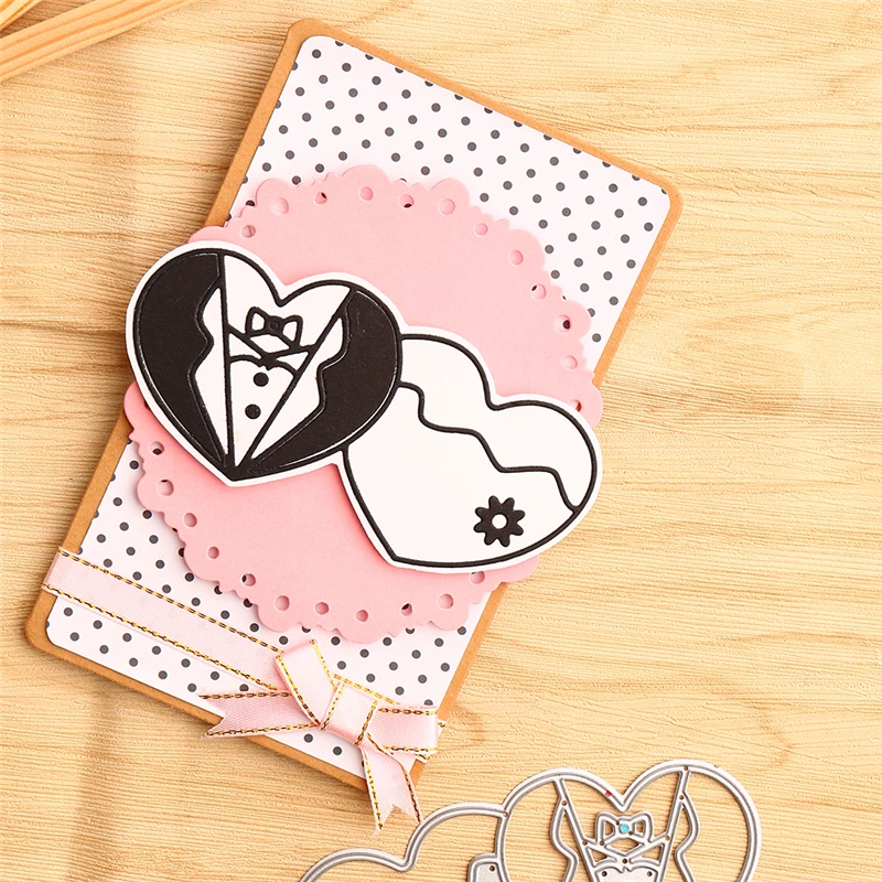 

YaMinSanNiO A Couple of Heart Dies Wedding Clothes Metal Cutting Dies For Scrapbooking Embossing Dies Cut Stencils Cards Crafts