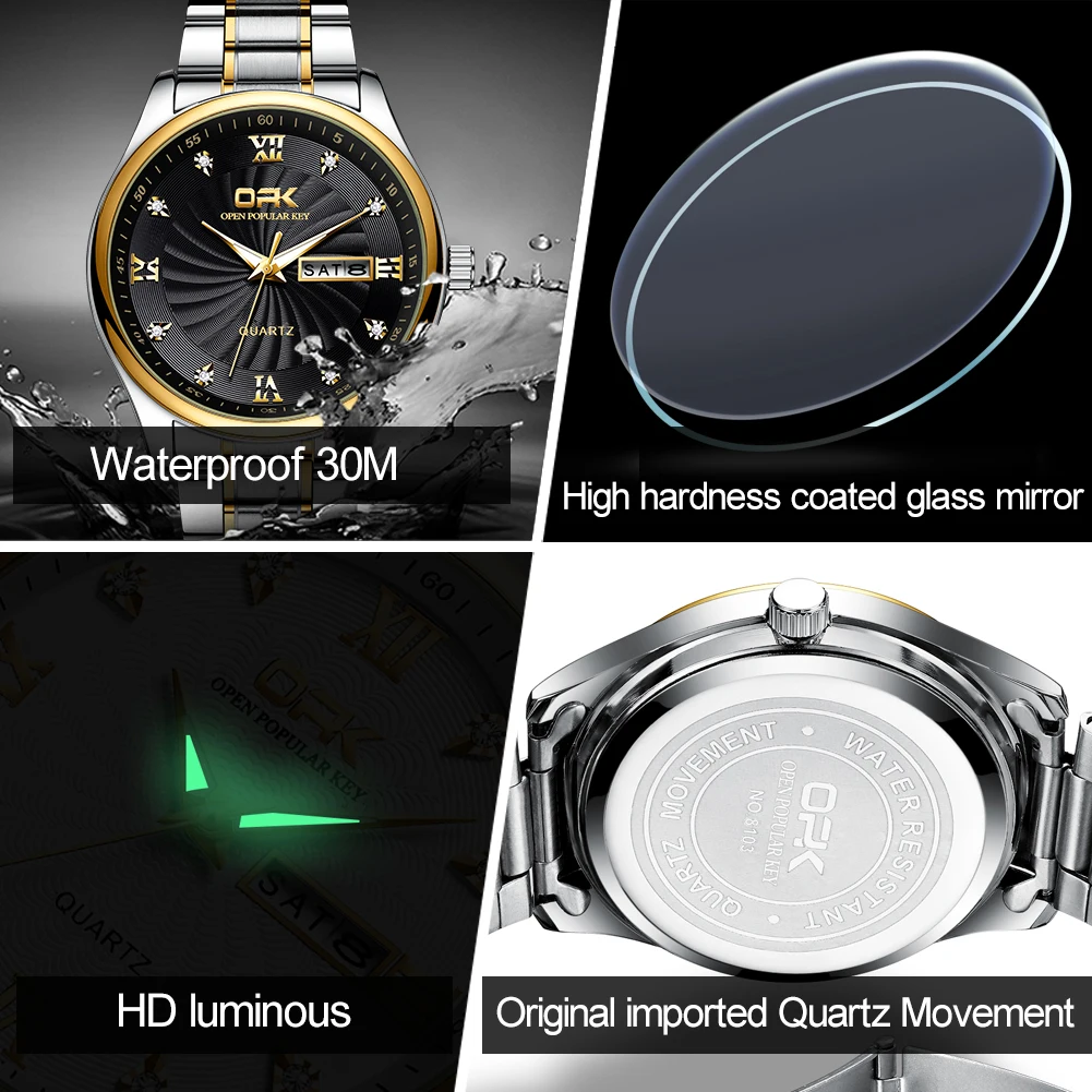 

OPK Brand Couples Quartz Watch Business Fashion Waterproof Automatic Date Luminous Hands Stainless Steel Material Couples Watch