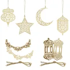 3 шт., подвесные украшения в виде мусульманской звезды, Луны, деревянные украшения