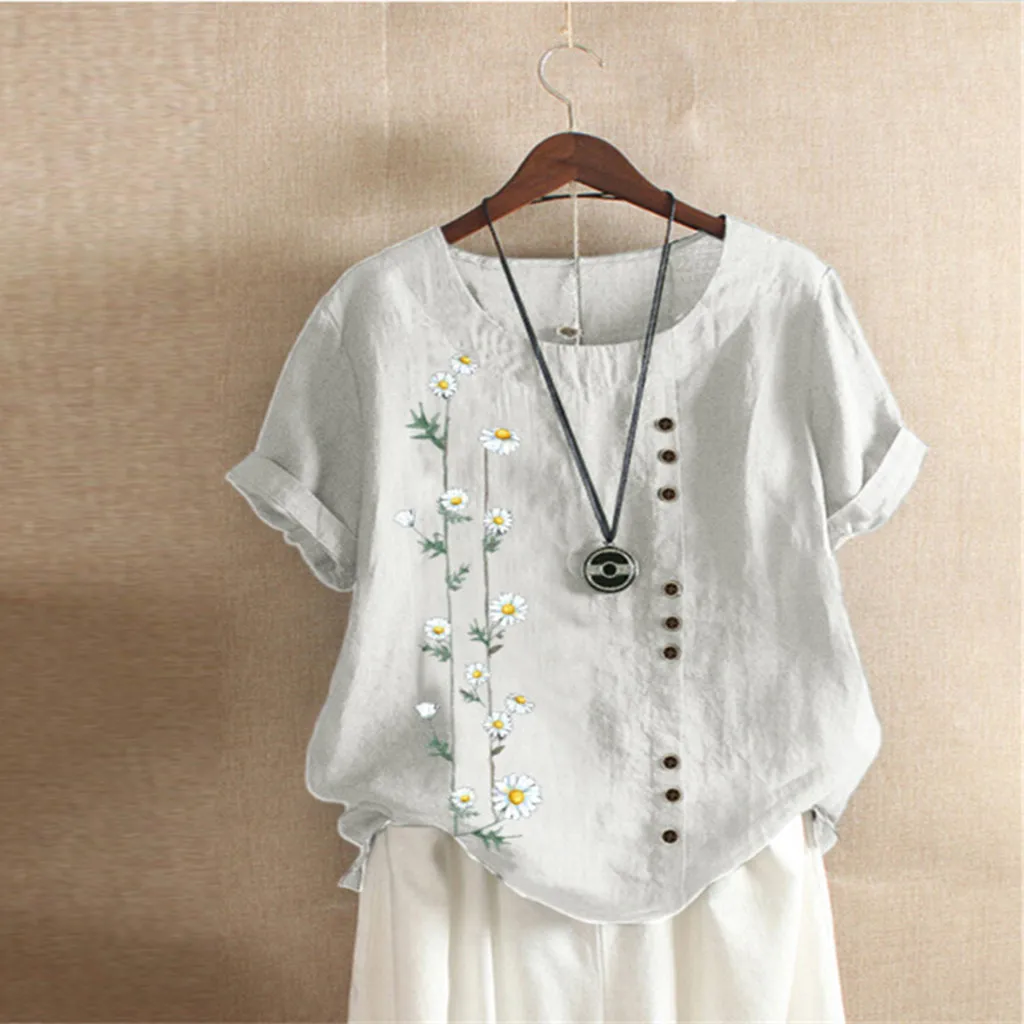 Женская летняя блузка с круглым вырезом Повседневная Свободная рубашка коротким