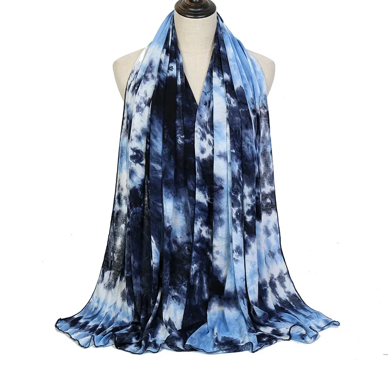 

2021 New Women Muslim Scarf Tie-dye Jersey Hijab Headscarf Female Head Wrap Scarves Turban Foulard Femme Musulman Islamic Shawl