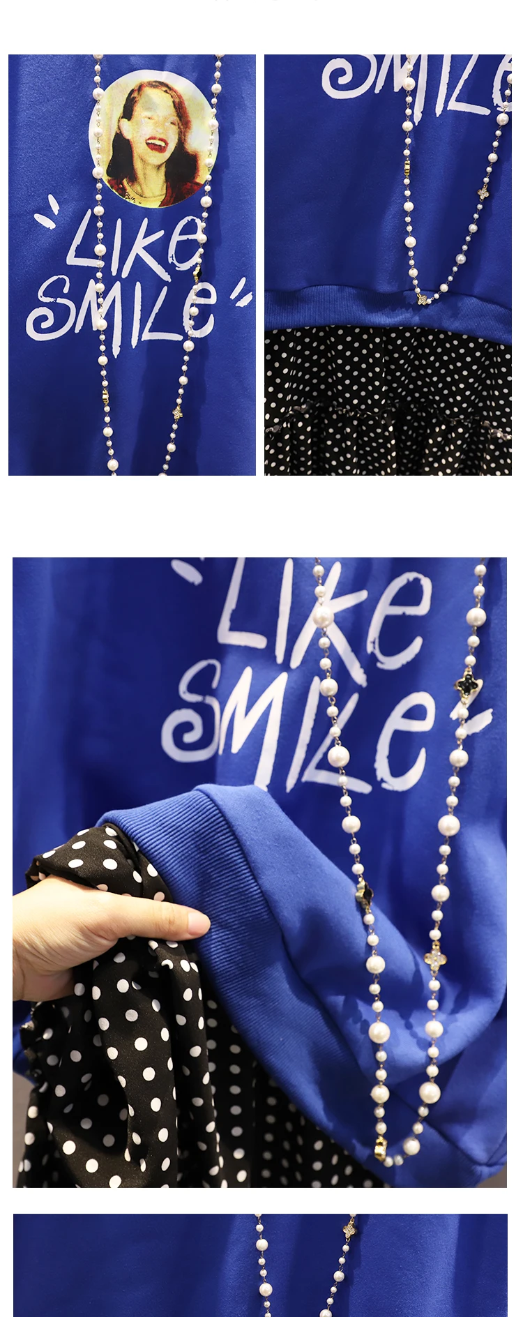 

Vefadisa Blue Stitching Dot Print Sweatshirt Dress Women 2020 Autumn Fake Two Piece Dress Plus Size Sweatshirt Dress QYF4059