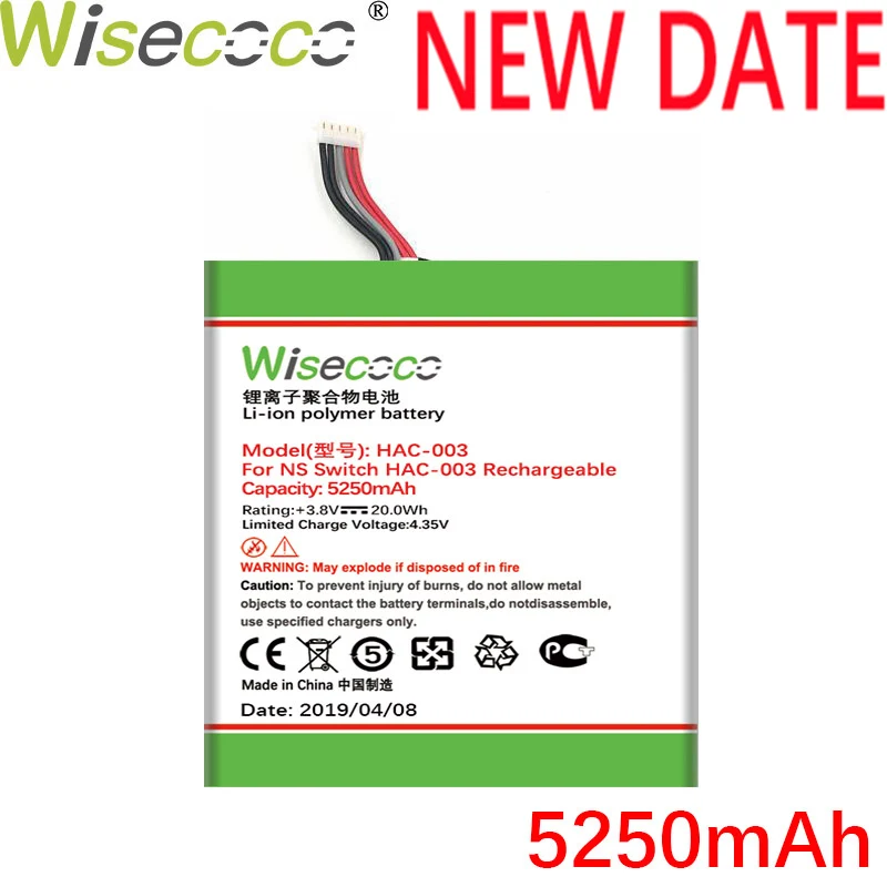 Wisecoco hac-003 5250 мАч батарея для пульта переключателя kingd Nitendo 3,7 последние продукты высокое качество батареи