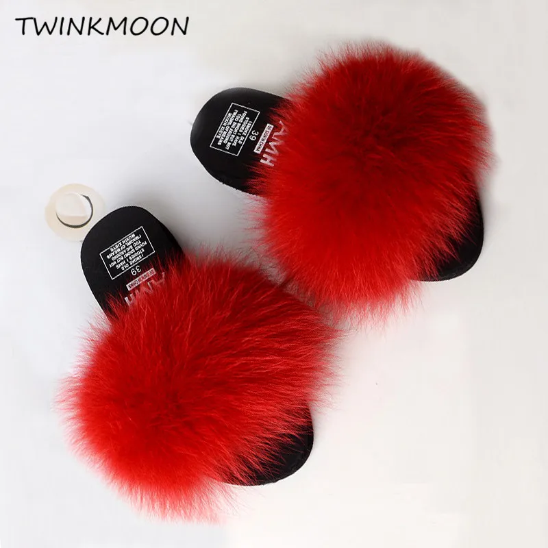 Женские меховые шлепанцы с лисьим мехом на платформе 3 см модные пушистые