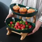 Многоуровневая тарелка для фруктов, овальная тарелка с деревянным держателем, витрина для конфет, фруктов и
