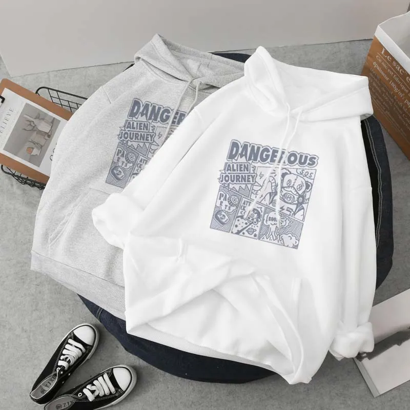 

Fall winter personality street cute couple pullovers cartoon printed warm casual student hoodie trendy top