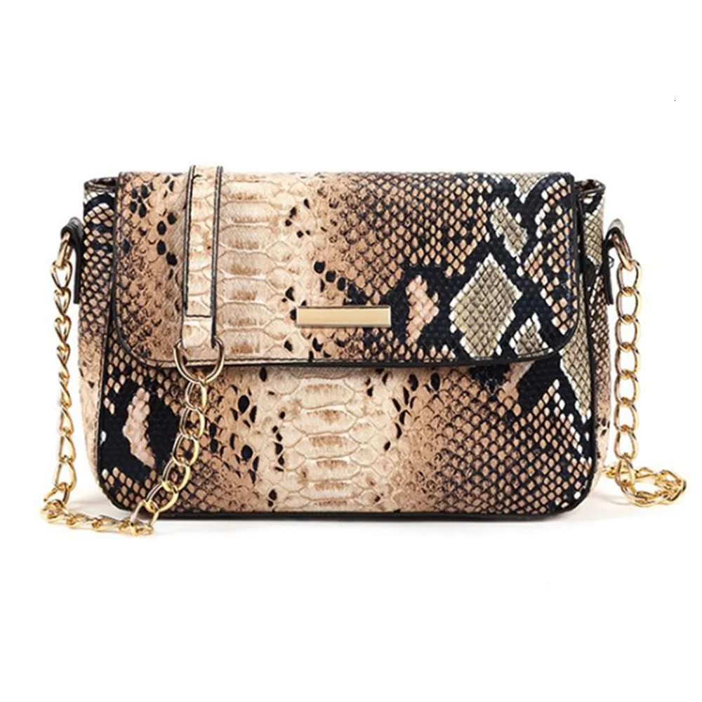 

Women's Bag New 2019 Fashion One Shoulder Slung Female Bag Snakeskin Chain Small Square Bag Luxury Handbags Women Bags Designer