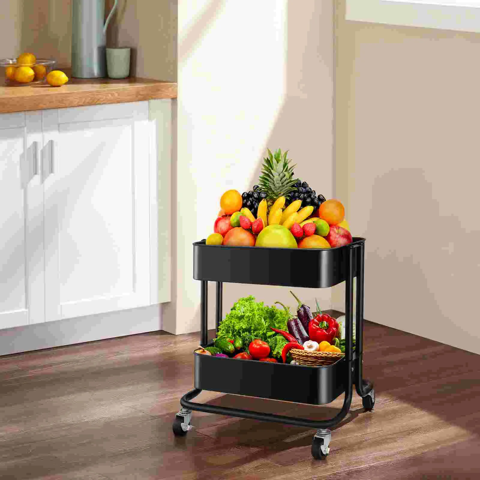 

Vosarea 2 Tier Rolling Cart Storage Utility Cart Shelf with Wheels for Office Kitchen Organization (Black)