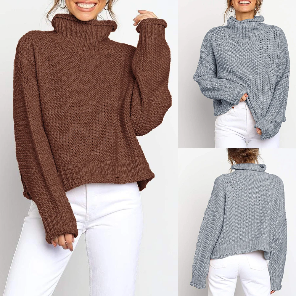 

Женский свитер с открытыми плечами, водолазка, повседневный вязаный Однотонный пуловер с длинным рукавом, Удобные Свободные топы, пуловер, ...
