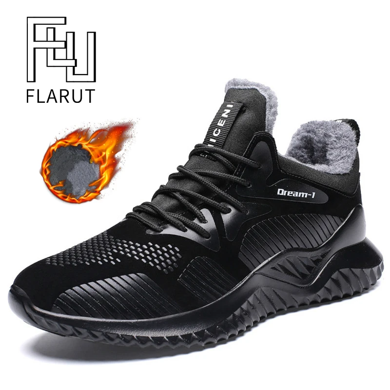 FLARUT, мужские зимние кроссовки, уличная спортивная обувь для бега, теплые меховые кроссовки, Нескользящие водонепроницаемые кроссовки из искусственной кожи, большие размеры 39-46