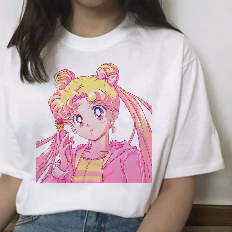 Сейлор Мун кавайная футболка кошка harajuku Женская ulzzang футболка корейский Графический Топ мультяшная Футболка короткий рукав женская забавная