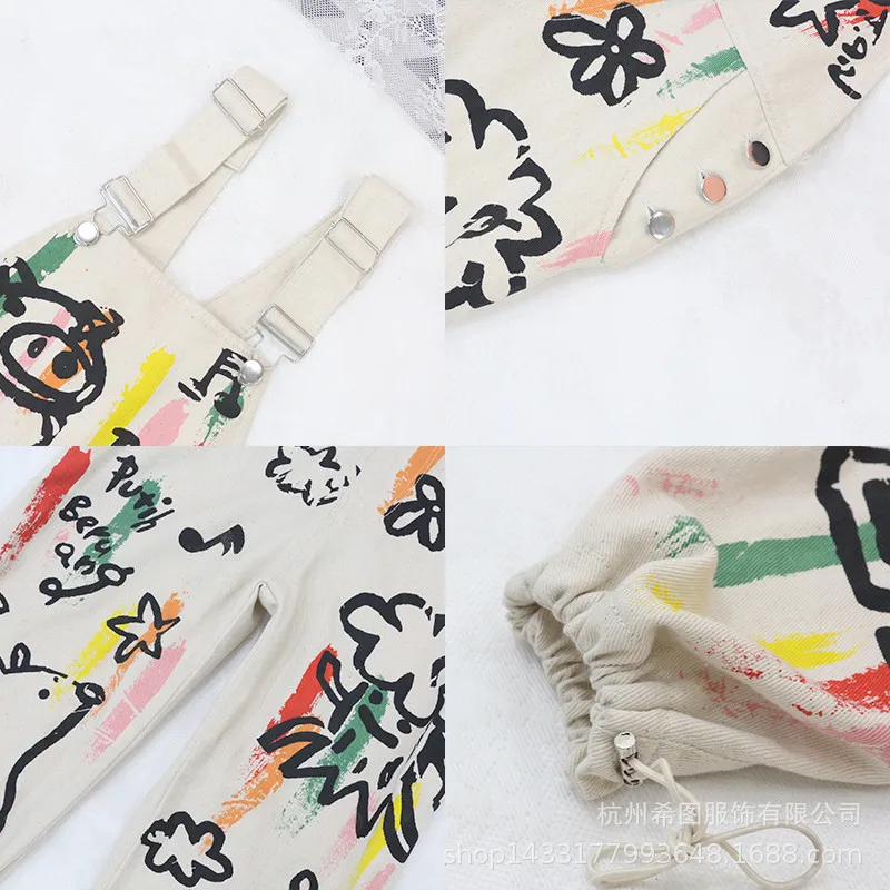 Новинка Весна 2020 штаны для девочек корейские Мультяшные с задним ремнем