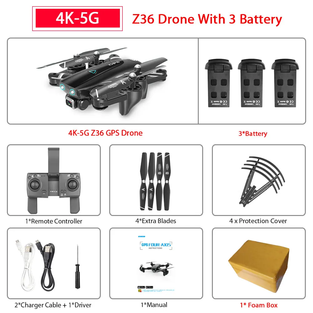 ZWN Z36 gps Квадрокоптер с 720 P/1080 P/4 K HD камерой Rc вертолет gps с фиксированной точкой wifi FPV Дрон следуй за мной режим vs SG900-S E520S - Цвет: 4K-5G 3B Foam Box