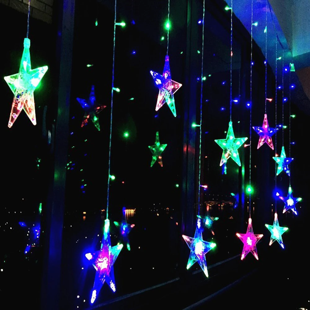 

2.5M Curtain Light LED Star Christmas Garland 220V EU Outdoor/Indoor lighting String Fairy Lamp Wedding Holiday Party2021