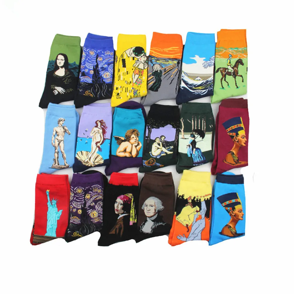 

Autumn and Winter Unisex Painting Socks With New Personality Literature and Art Retro World Famous Painting Series Socks