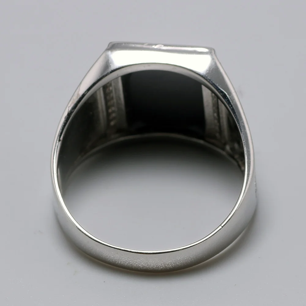 Guaranteed Silver s925 Vintage Mens Rings Natural Black Stone Turkey Ring For Gentlemen Micro Zircon Paved Turkish Jewelry