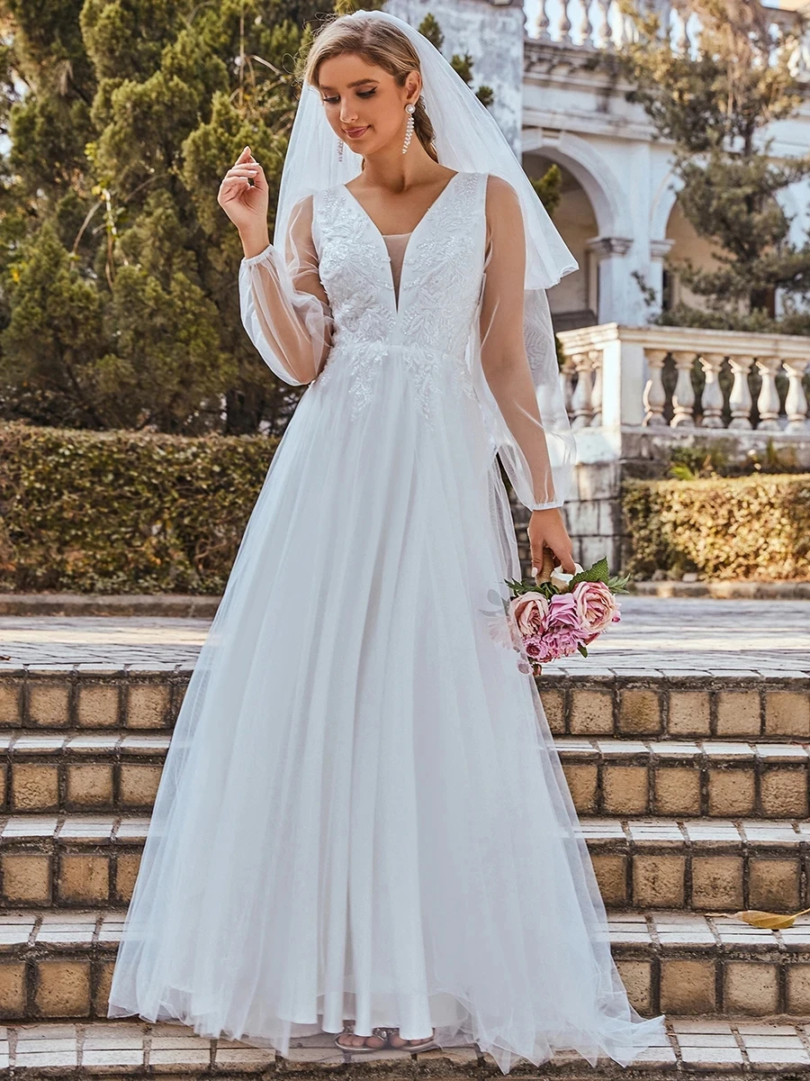 

Elegant A-Line Deep V Neck Wholesale Wedding Dress