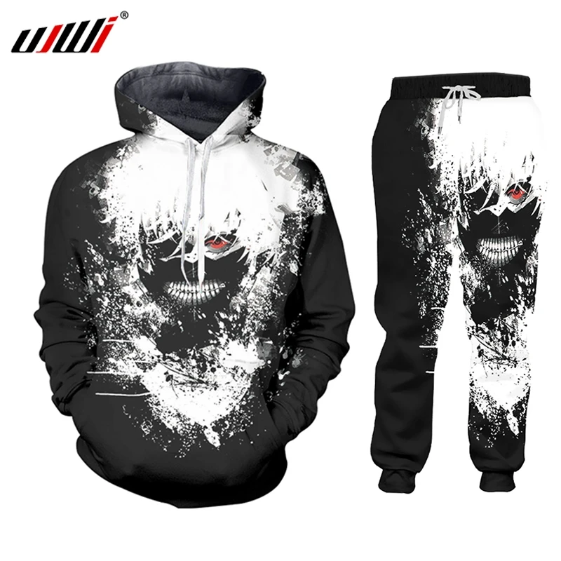 Комплект одежды UJWI из 2 предметов зимний костюм с худи и брюки в японском стиле аниме мужской тренировочный