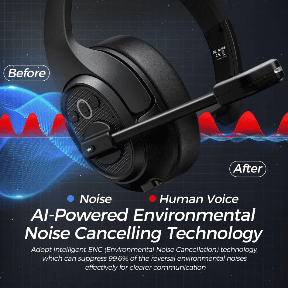 eksa h1 wireless headphones with microphone ai enc noise cancelling bluetooth 5 0 office headset for driver call center skype free global shipping