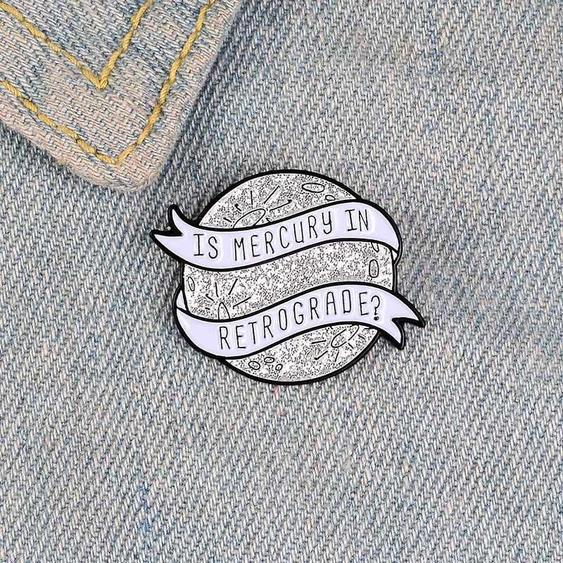 

Mercury Retrograde Enamel Pins Custom Stars Brooches for Shirt Lapel Pin Backpack Astrology Badge Jewelry Gift for Fans Friends