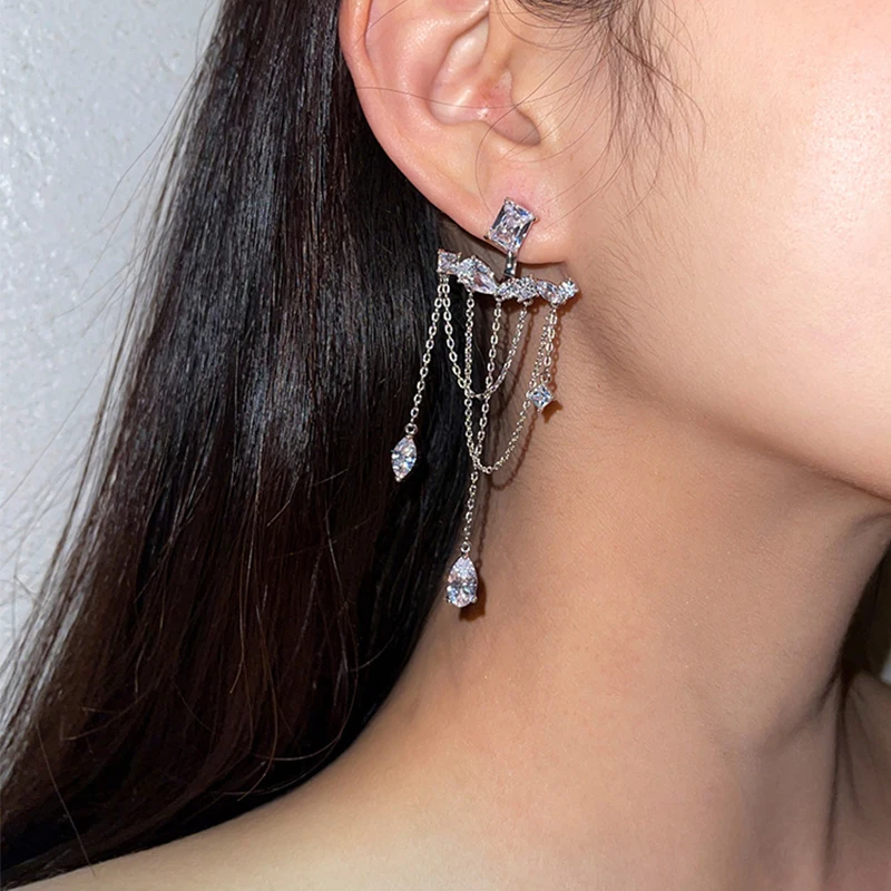 

Роскоши преувеличено длинная цепь кисточкой, свисающие серьги для женщин, серьги 925 с украшениями в виде серебристых кристаллов элегантные ...