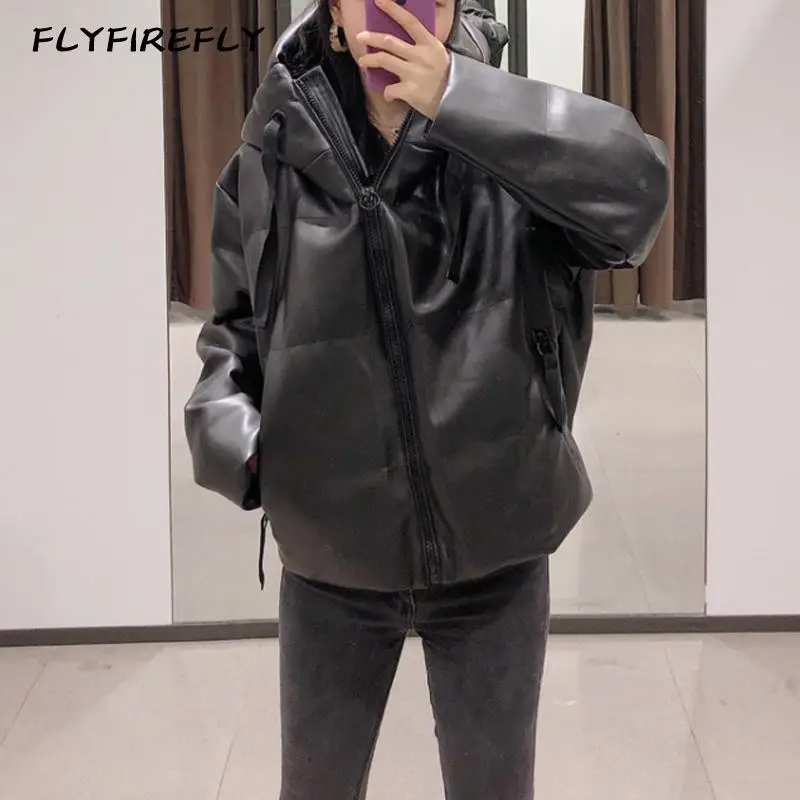 Зимнее женское пальто винтажная кожаная куртка уличная одежда дутые куртки