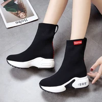 knitted elastic socks shoes womens 2020 spring and autumn new ins all match net red knitted short boots elevator martens boots