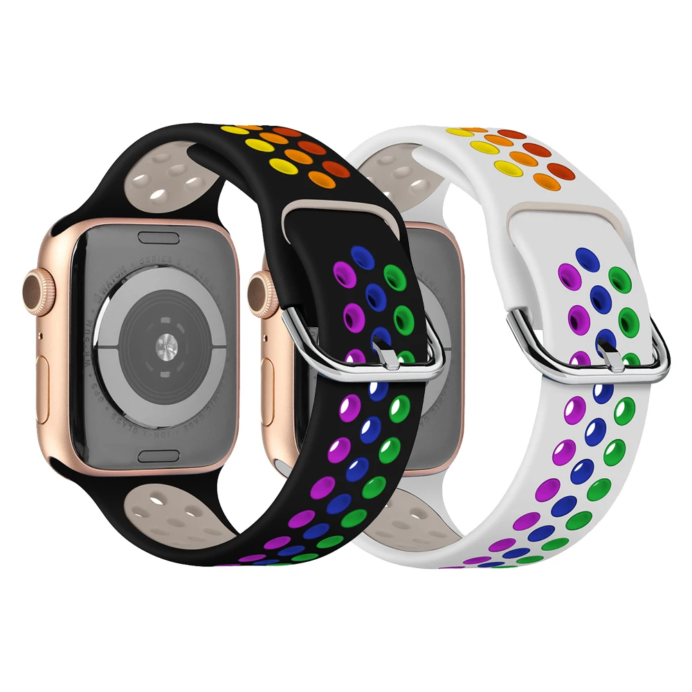 

Ремешок для Apple Watch Series 7, 6, 5, 4, SE, дышащий силиконовый спортивный браслет 45 мм, 40 мм, 44 мм, iwatch 3, 38 мм, 42 мм, аксессуары