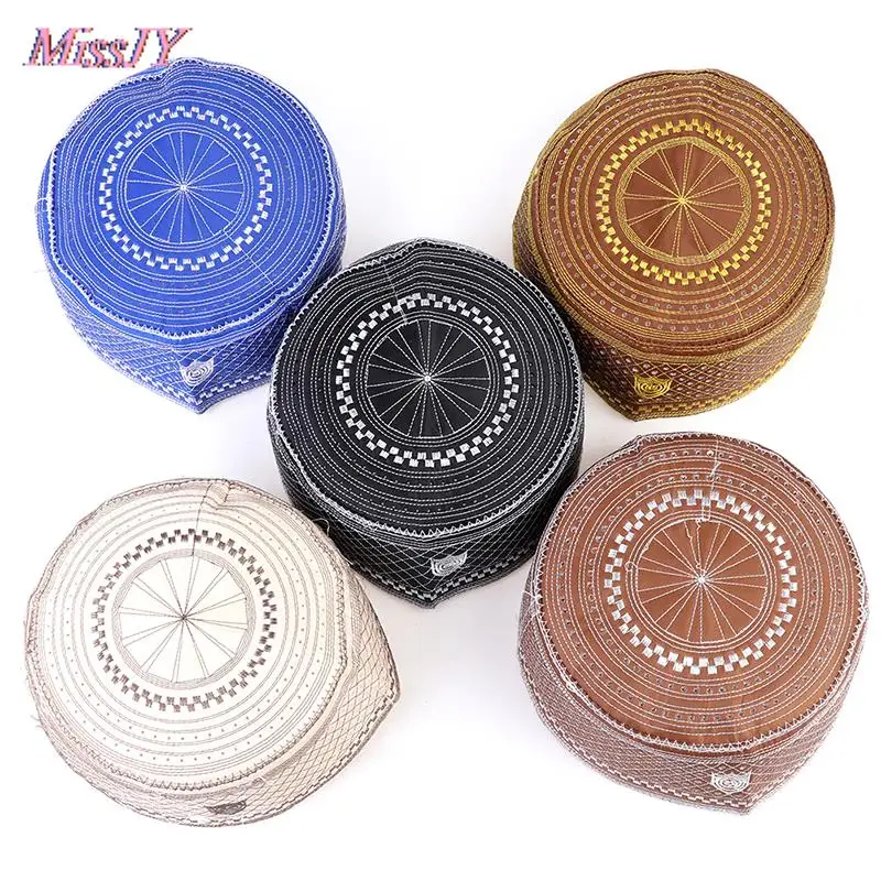 2021 мусульманские Шляпы Хлопок Вышивка арабских Для мужчин шапочка для молитвы