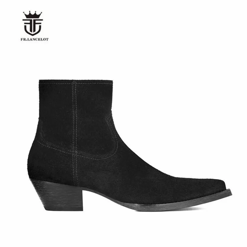 Мужские замшевые ботильоны с острым носком на танкетке ручной работы