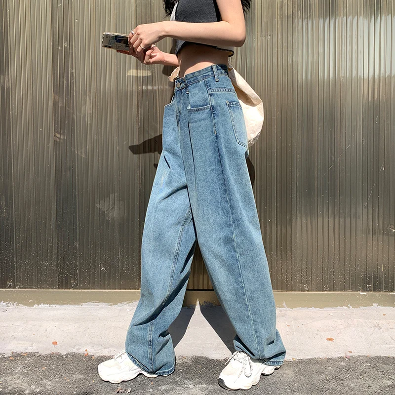 

women jeans 2021 loose wide leg pants high waist trousers 6855#