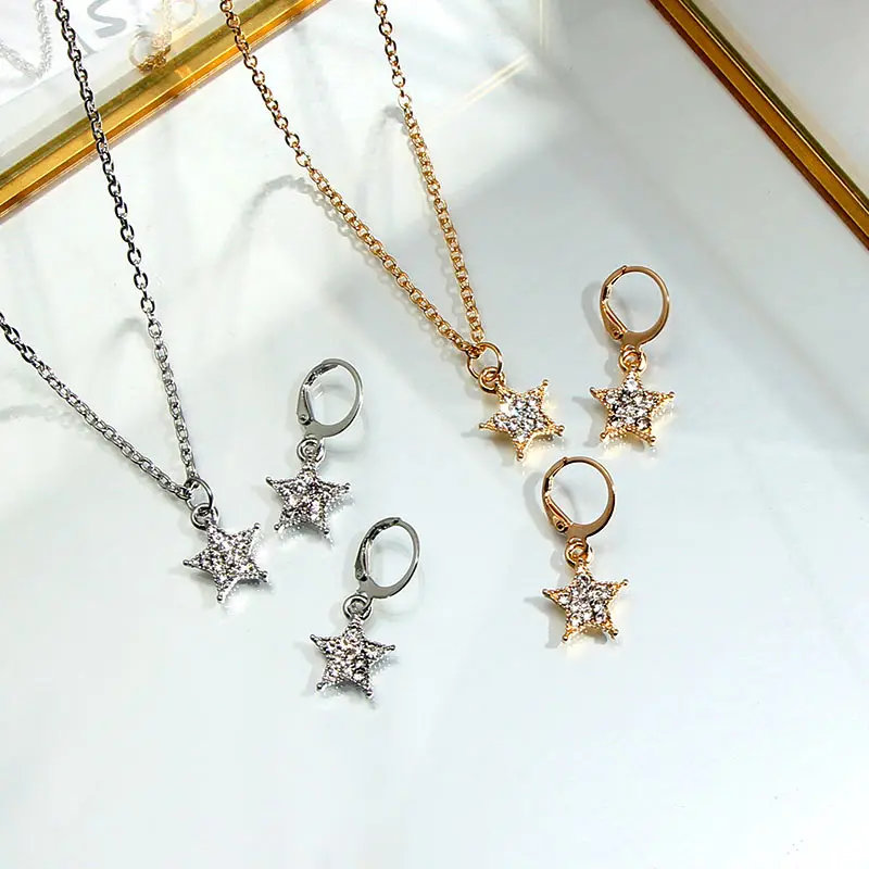 

Flatfoosie Delicate Jewelry Sets For Women Gold Silver Color Starfish Crystal Pendants Necklaces Fashion Earrings Party Gifts