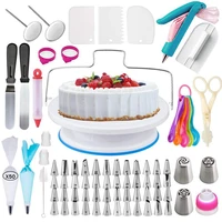 122pcs cake decorating supplies kit with turntable stand frosting bags tools measure spoons icing cake leveler scraper