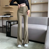 summer autumn womens casual letter printed high waist flare pants womens slim split flare long pants ladies boot cut trousers