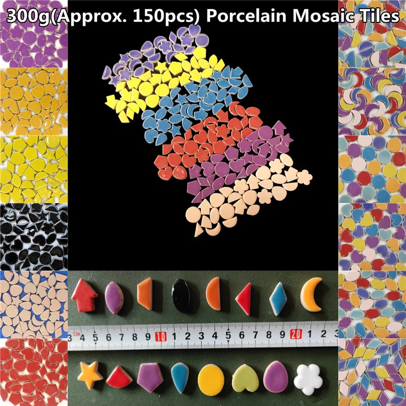 

150pcs(Approx. 300g/10.58oz) Porcelain Mosaic Tiles Multi Color/Mix Shape DIY Mosaic Craft Materials 0.5cm Thickness