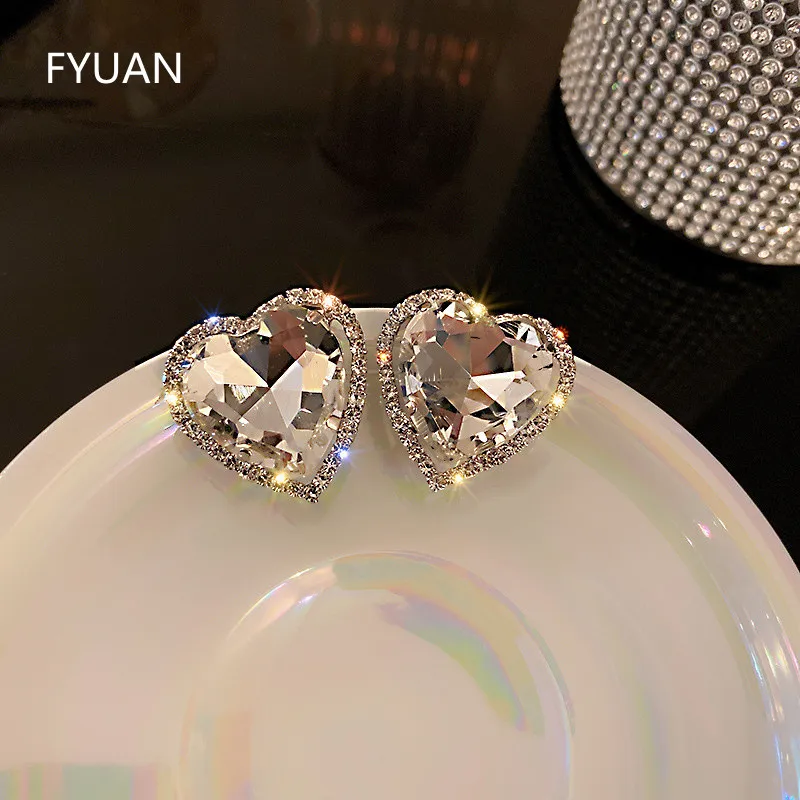 FYUAN Love Heart клипсы с кристаллами для женщин Bijoux No пирсинг геометрические Стразы