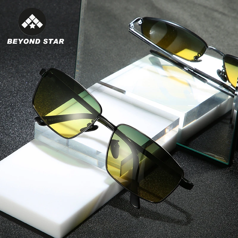 

BEYONDSTAR Classic Rectangle Yellow Green Polarized Sunglasses For Driver Night Driving Sun Glasses For Men 2019 Oculos G18102