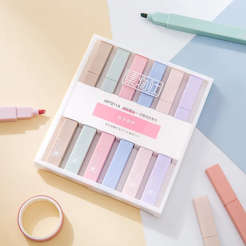 

6pcs/set Light Color Marker Pen DIY Handbook Diary Decoration Light Color Series Highlighter Creative Student Stationery