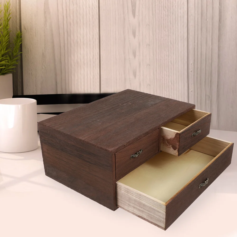 

1pc Wooden Storage Box Cosmetic Towel Storage Case Drawer Type Storage Box