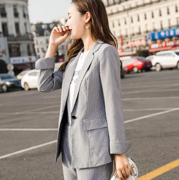 Женский Деловой брючный костюм элегантные Брючные костюмы серого и розового