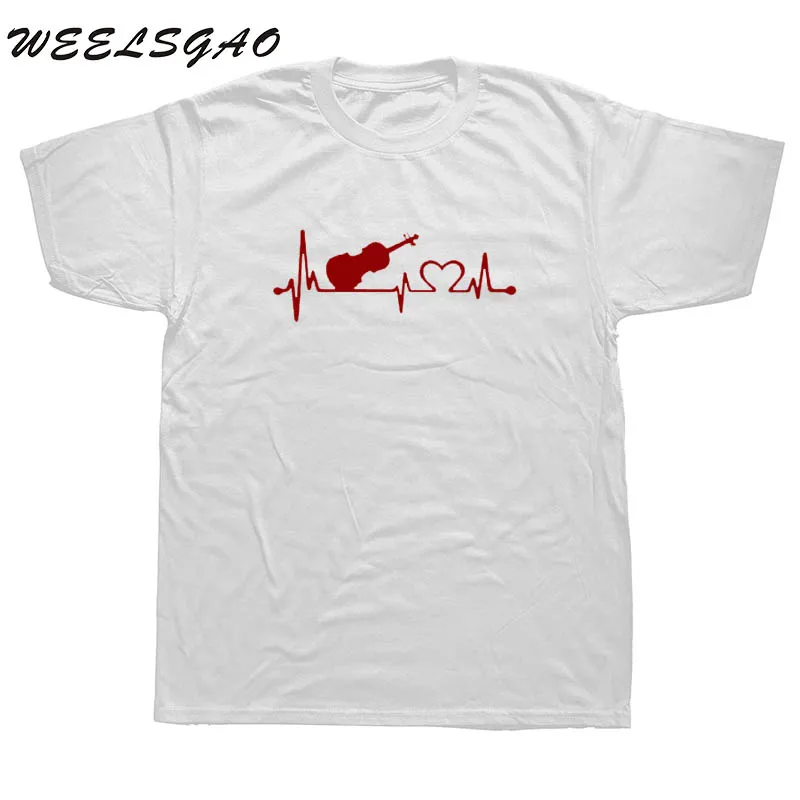 

T Shirts Men's Short Sleeve O-Neck Tee The Violin Heartbeat T Shirt Top Quality Summer New Fashion