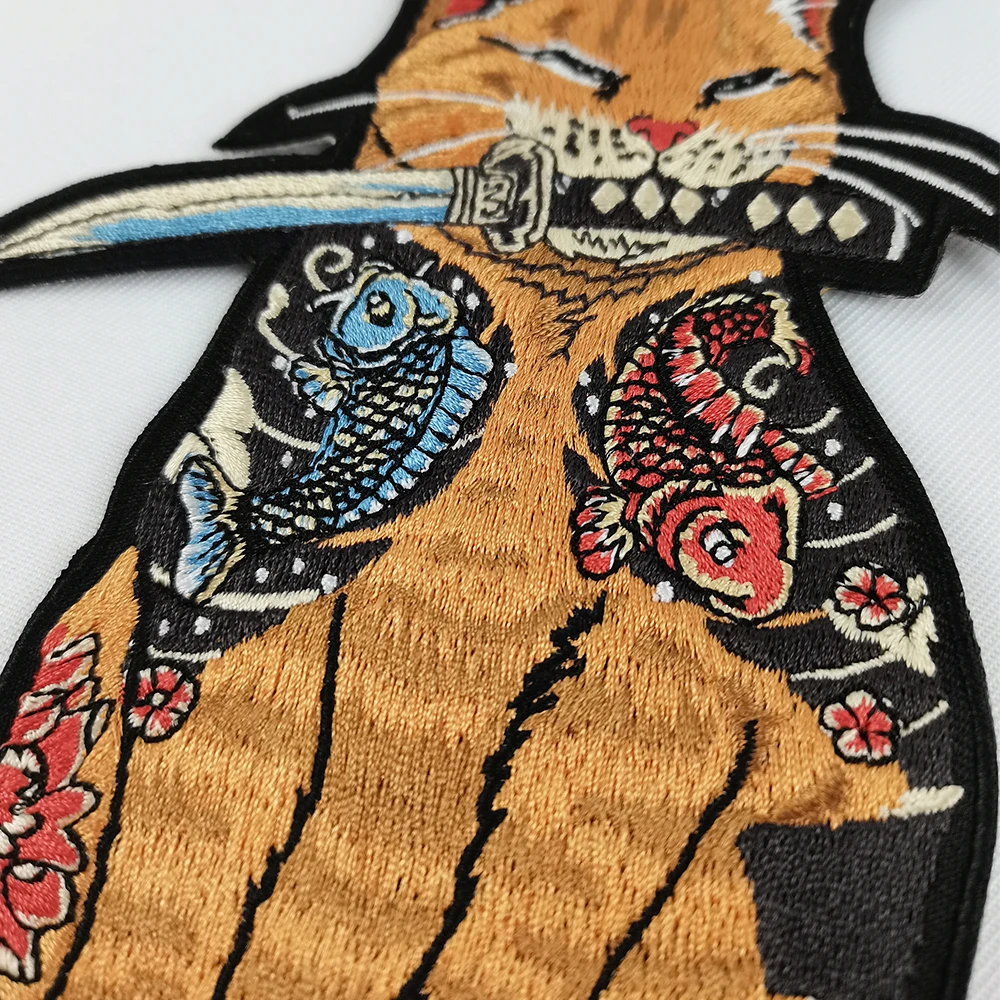 Тату кошки с ножами японские вышитые железные нашивки для одежды сделай сам